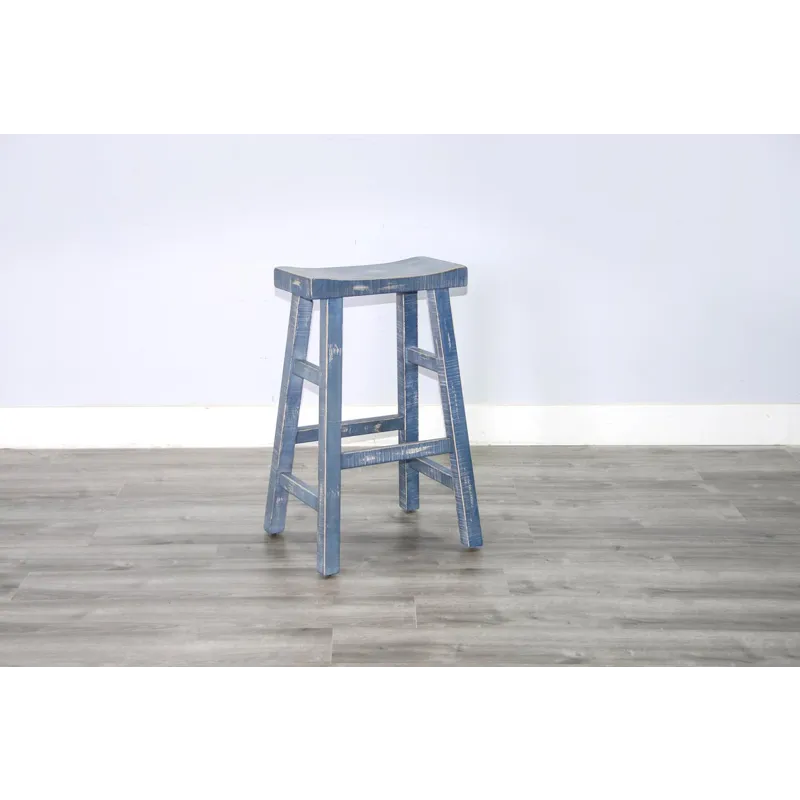 MARINA Ocean Blue 30"H Saddle Seat Stool, Wood Seat