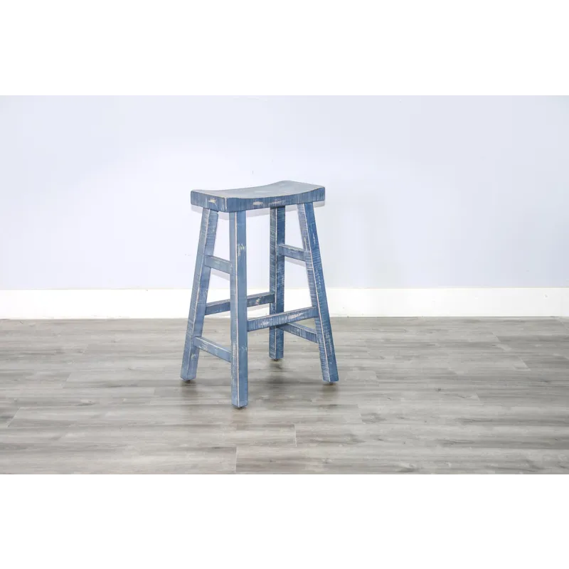 MARINA Ocean Blue 30"H Saddle Seat Stool, Wood Seat