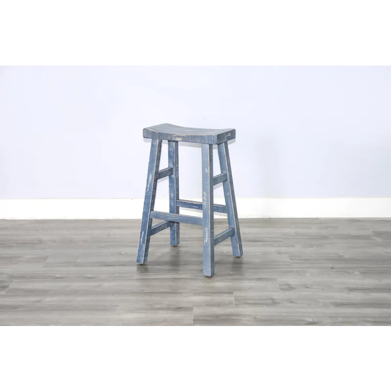 MARINA Ocean Blue 30"H Saddle Seat Stool, Wood Seat