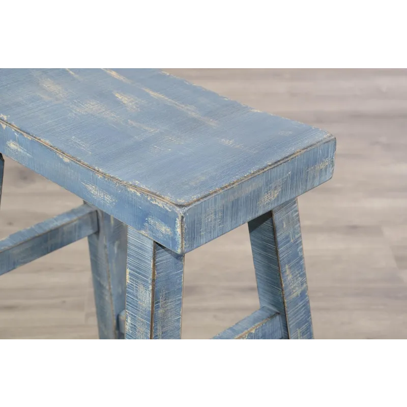 MARINA Ocean Blue 30"H Saddle Seat Stool, Wood Seat