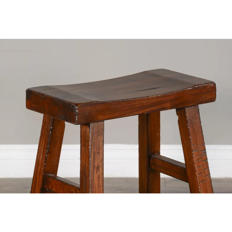 30"H Tuscany Saddle Seat Stool, Wood Seat