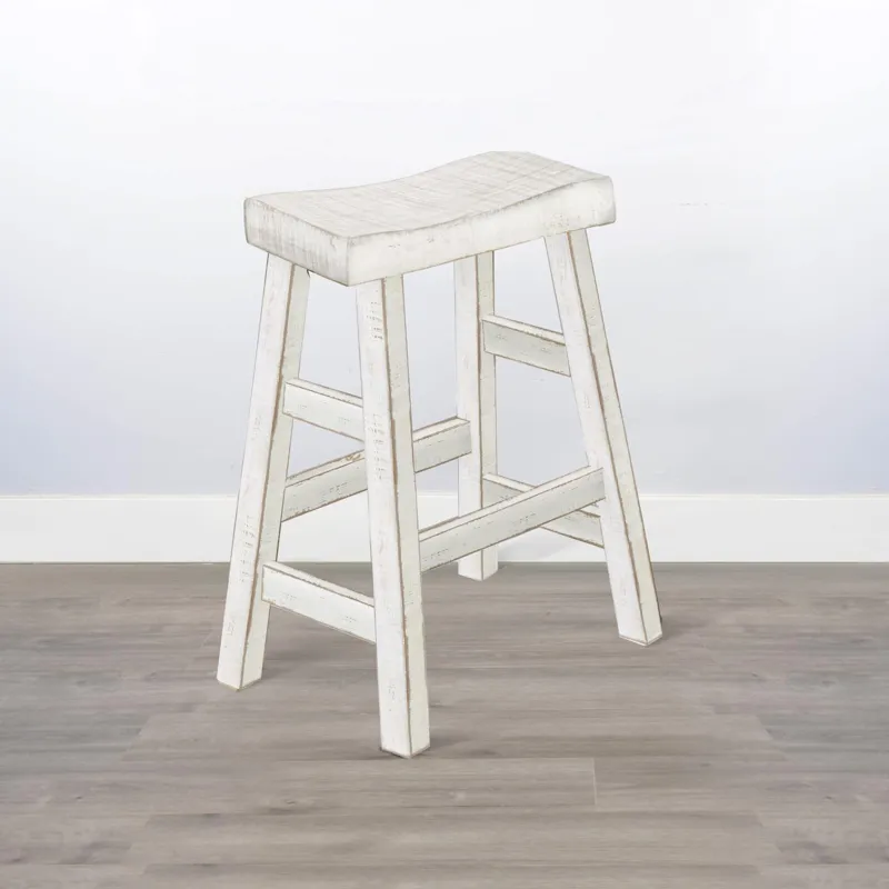 MARINA White Sand 30"H Saddle Seat Stool, Wood Seat