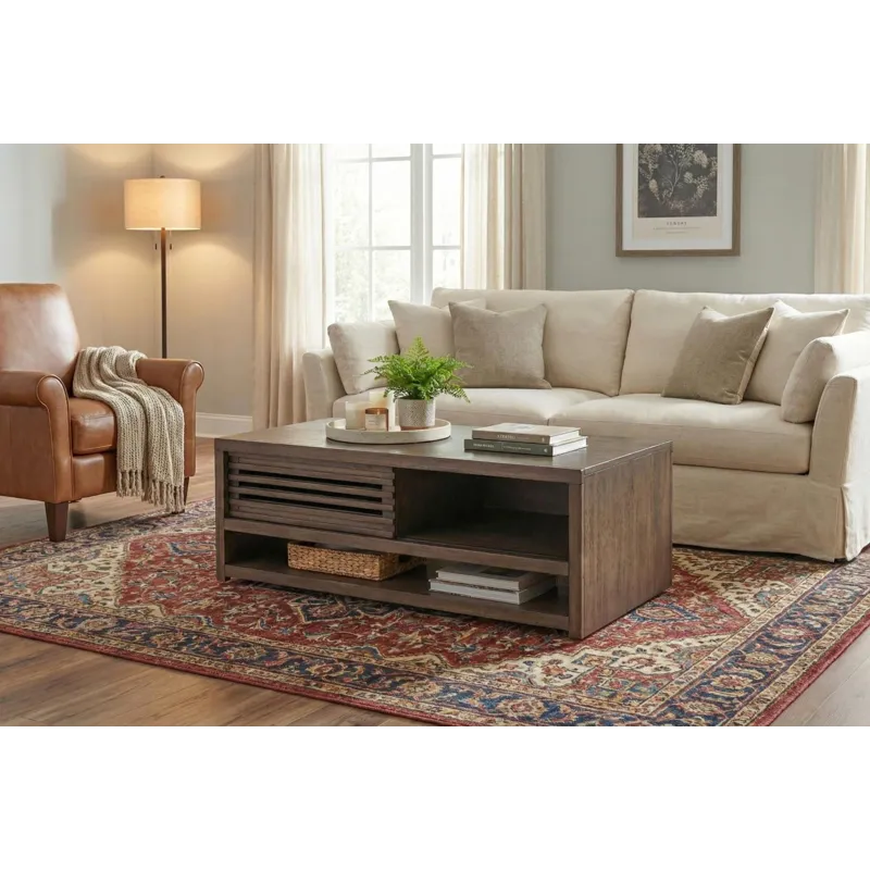 Coffee Table w/ Sliding Doors & Casters