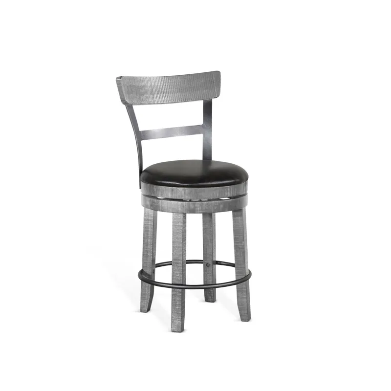 ALPINE GREY 24"H Swivel Barstool, Cushion Seat