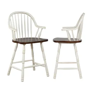 Andrews Windsor Arm Stools Antique White &amp; Chestnut