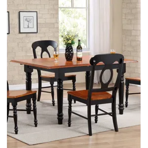 Selections 48-60" Rectangular Extendable Butterfly Leaf Dining Table in Distressed Antique Black w/Cherry