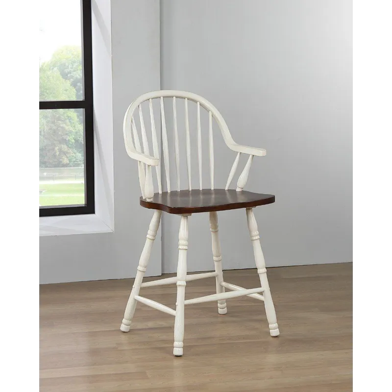 Andrews Windsor Arm Stools Antique White &amp; Chestnut