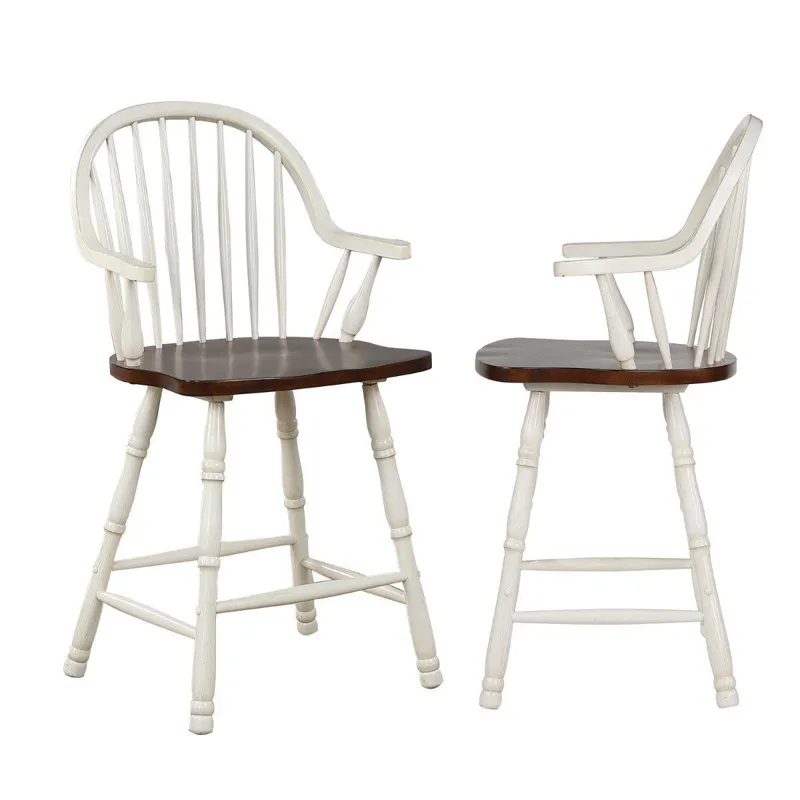 Andrews Windsor Arm Stools Antique White &amp; Chestnut