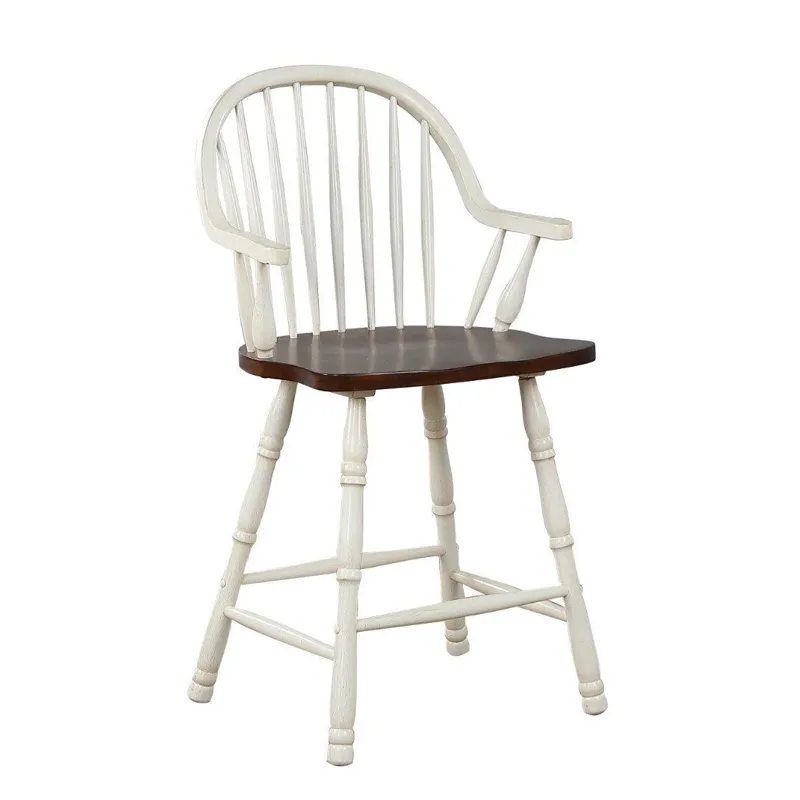 Andrews Windsor Arm Stools Antique White &amp; Chestnut