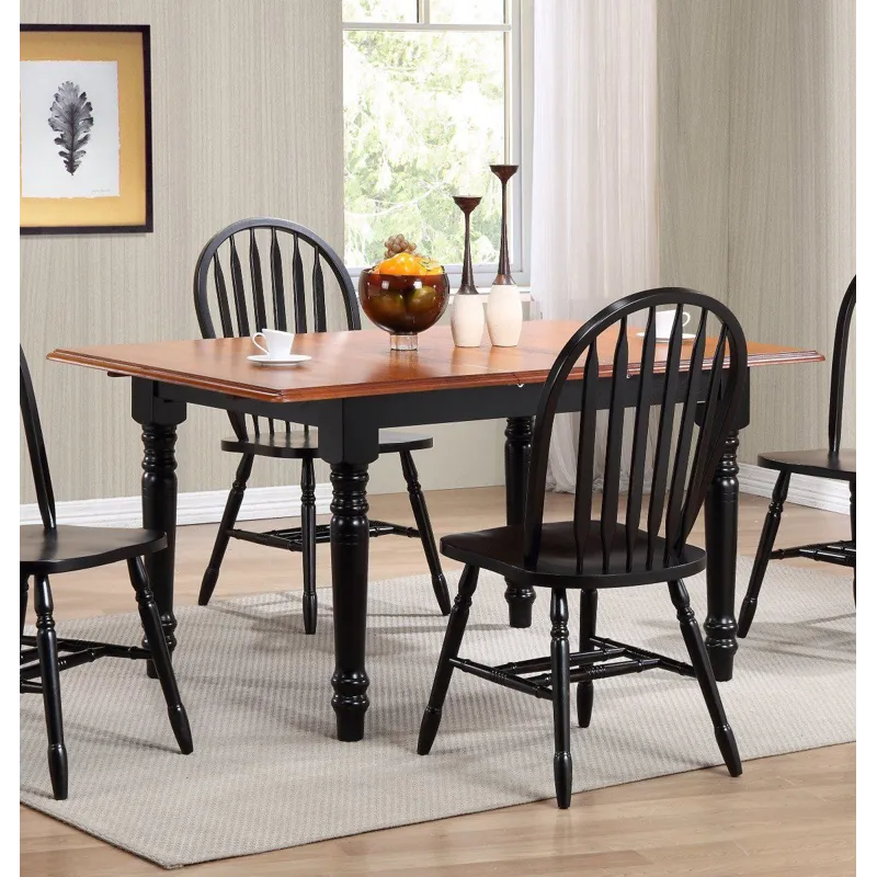 Selections 48-60" Rectangular Extendable Butterfly Leaf Dining Table in Distressed Antique Black w/Cherry