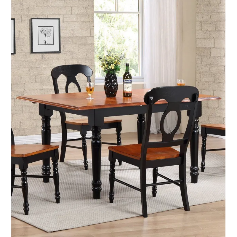 Selections 48-60" Rectangular Extendable Butterfly Leaf Dining Table in Distressed Antique Black w/Cherry