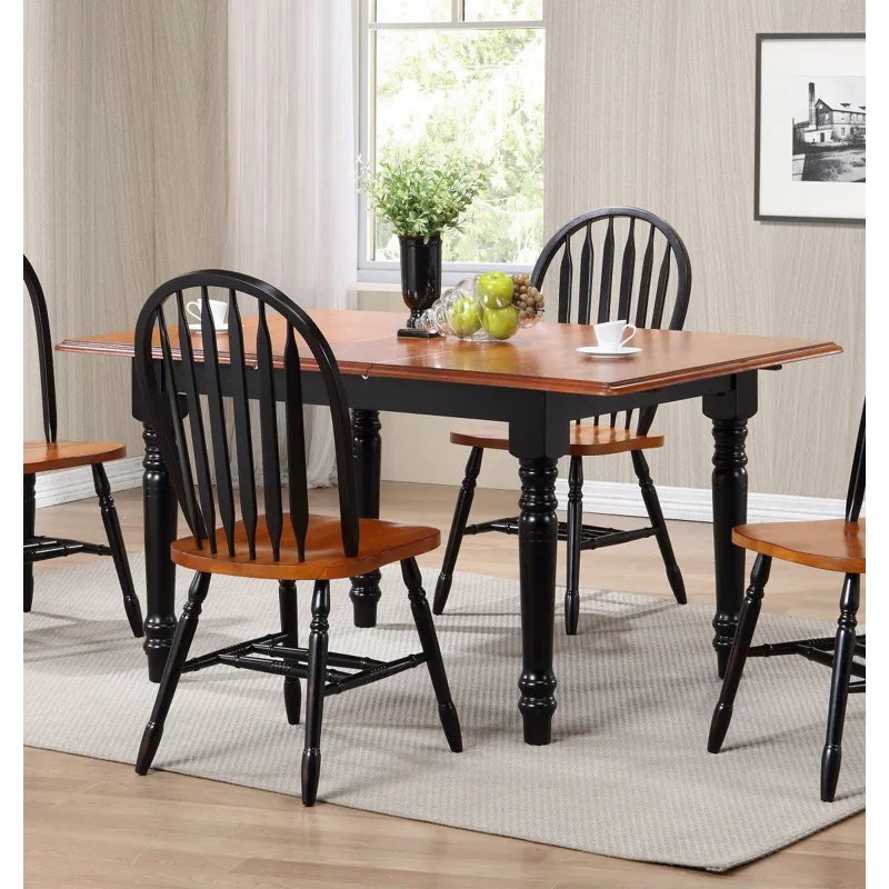 Selections 48-60" Rectangular Extendable Butterfly Leaf Dining Table in Distressed Antique Black w/Cherry