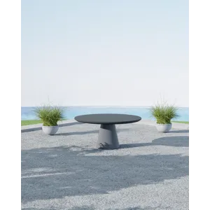 Bazaar Pedestal Dining Table, Dark Gray Finish