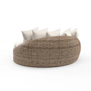 Havana Round Daybed in Canvas Flax w/ Self Welt