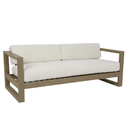 Coastal Teak Sofa in Canvas Canvas, No Welt