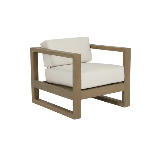 Coastal Teak Club Chair in Canvas Canvas, No Welt