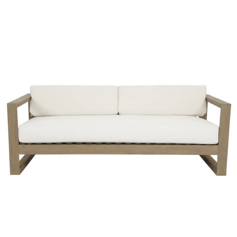 Coastal Teak Sofa in Canvas Canvas, No Welt