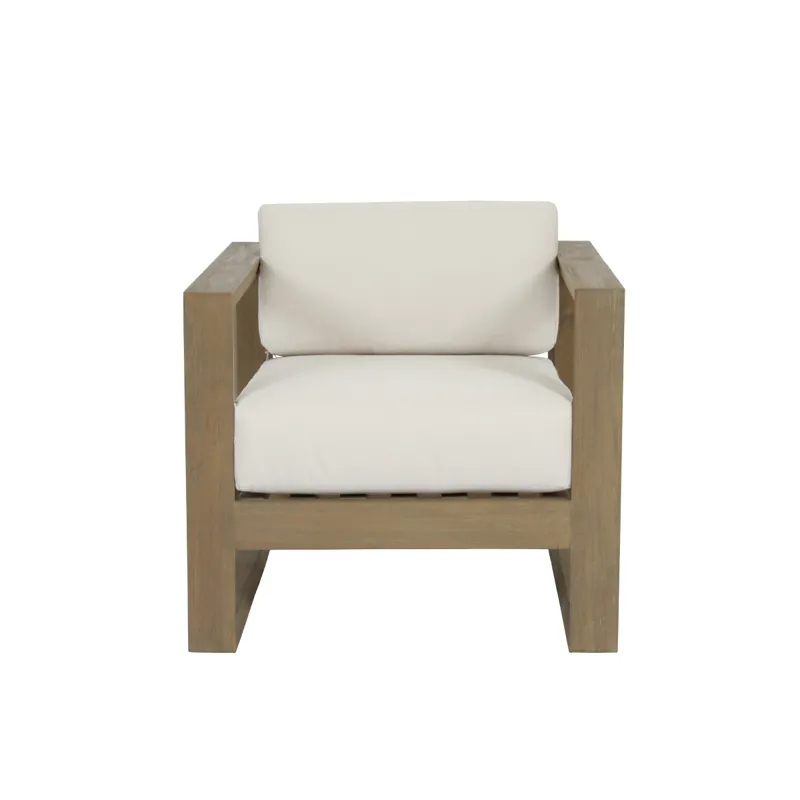 Coastal Teak Club Chair in Canvas Canvas, No Welt