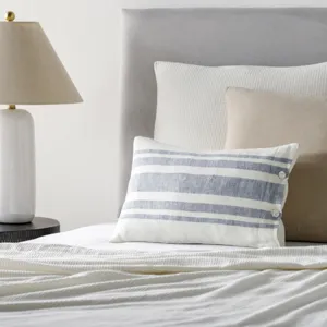 Linen Stripe Buttoned Pillow Cover