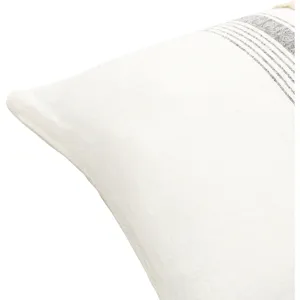 Linen Stripe Embellished Pillow Cover