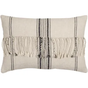 Linen Stripe Embellished Pillow Cover