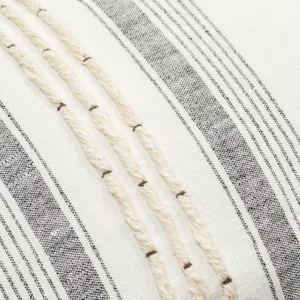 Linen Stripe Embellished Pillow Cover