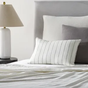 Linen Stripe Buttoned Pillow Cover