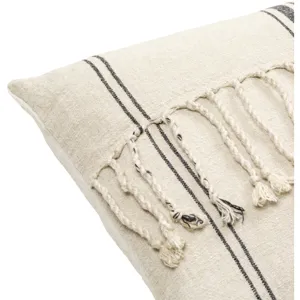 Linen Stripe Embellished Pillow Cover