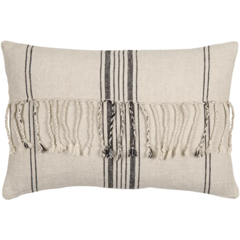 Linen Stripe Embellished Pillow Cover