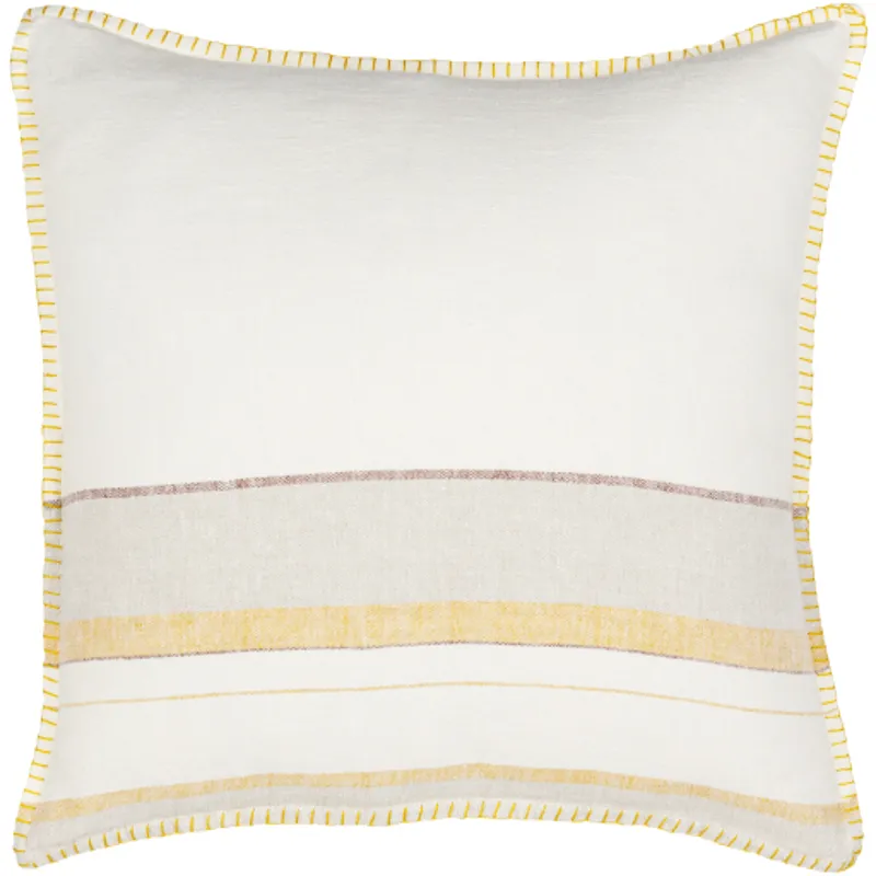 Linen Stripe Embellished Pillow Cover