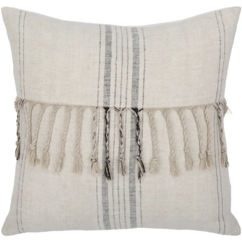 Linen Stripe Embellished Pillow Cover