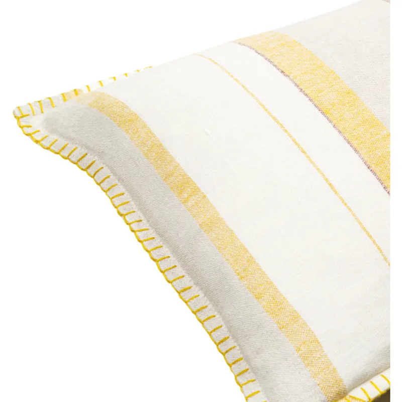 Linen Stripe Embellished Pillow Cover