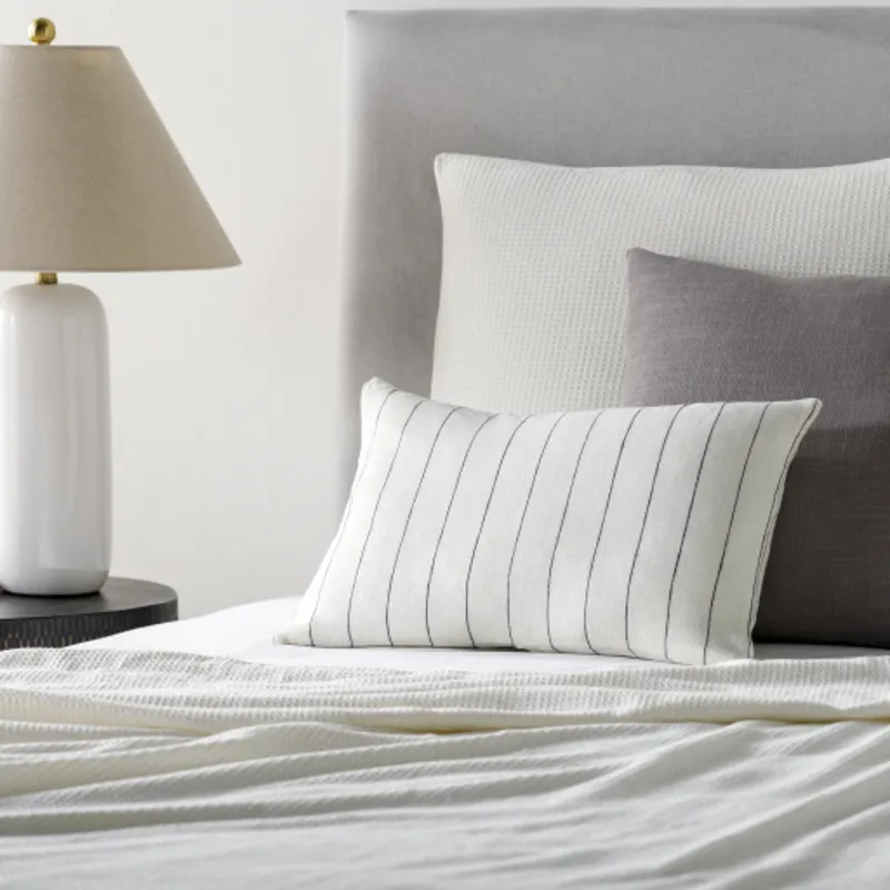 Linen Stripe Buttoned Pillow Cover