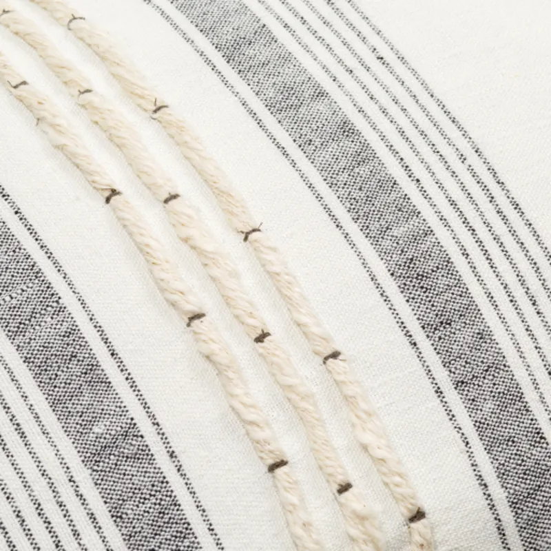 Linen Stripe Embellished Pillow Cover