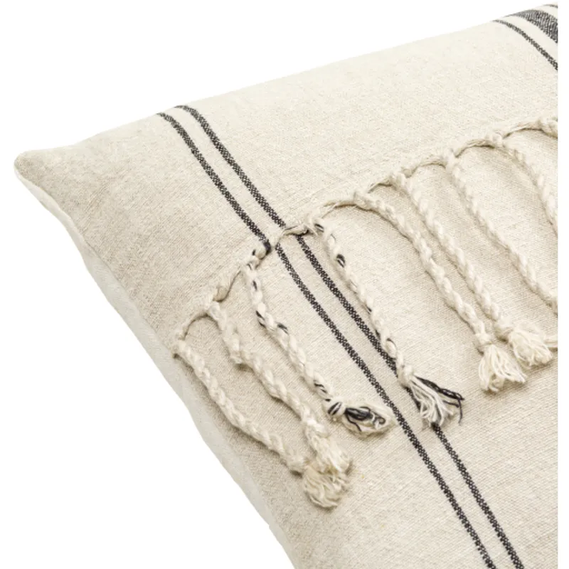 Linen Stripe Embellished Pillow Cover