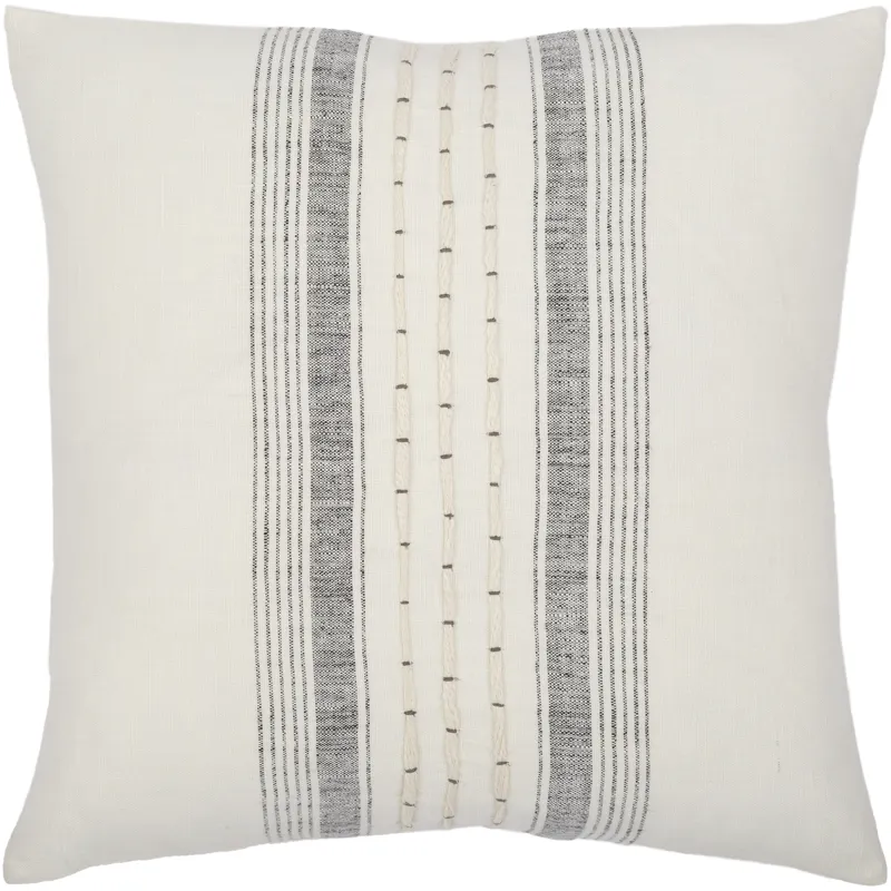 Linen Stripe Embellished Pillow Cover