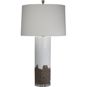 River Rock Cream Table Lamp w/Drum Sailcloth White Shade