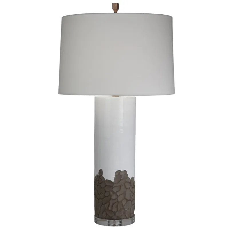 River Rock Cream Table Lamp w/Drum Sailcloth White Shade