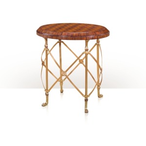 A cherry and rosewood parquetry lamp table