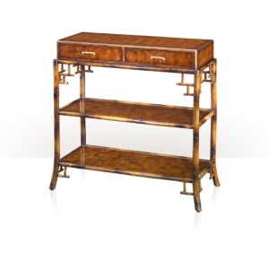 A bamboo and pollard burl console table