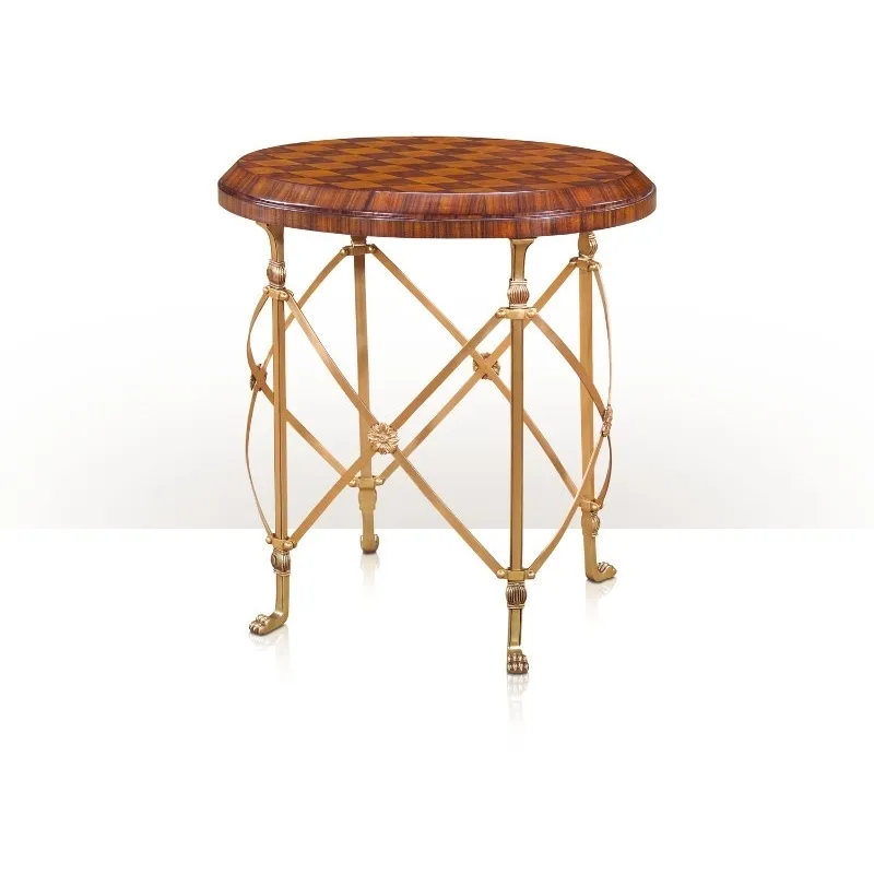 A cherry and rosewood parquetry lamp table