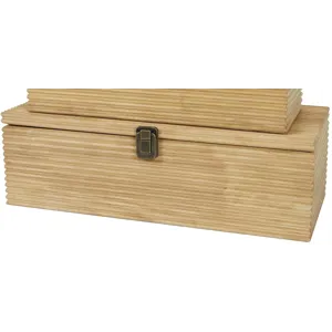 Wooden Box w/Carved Lines - Large