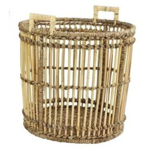 Birdcage Shaped Bamboo Basket w/Banana Leaf Detail - Small