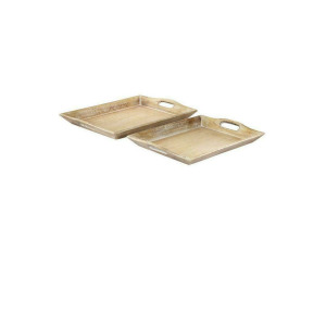 Set of 2 Brown Mango Wood Traditional Tray