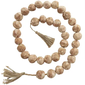 Brown Ceramic Handmade Round Intricately Shaped Large Distressed Beaded Garland w/Tassel