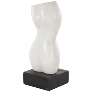 White Marble Woman Abstract Female Form Decorative Sculpture with Black Block Base