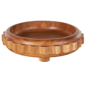 Brown Teak Wood Gear Handmade Large Decorative Bowl with Peg Leg