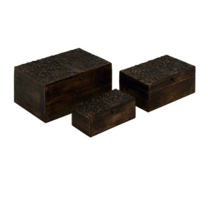 Natural Rectangular Brown Wooden Tree Decorative Box - Set of 3