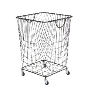Black Metal Wire Mesh Rolling Laundry Basket Storage Cart