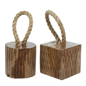 Brown Teak Wood Sculpture, Set of 2